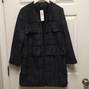 Jacket/Blazer, Front Ruffle ,size-L, Navy/Silver